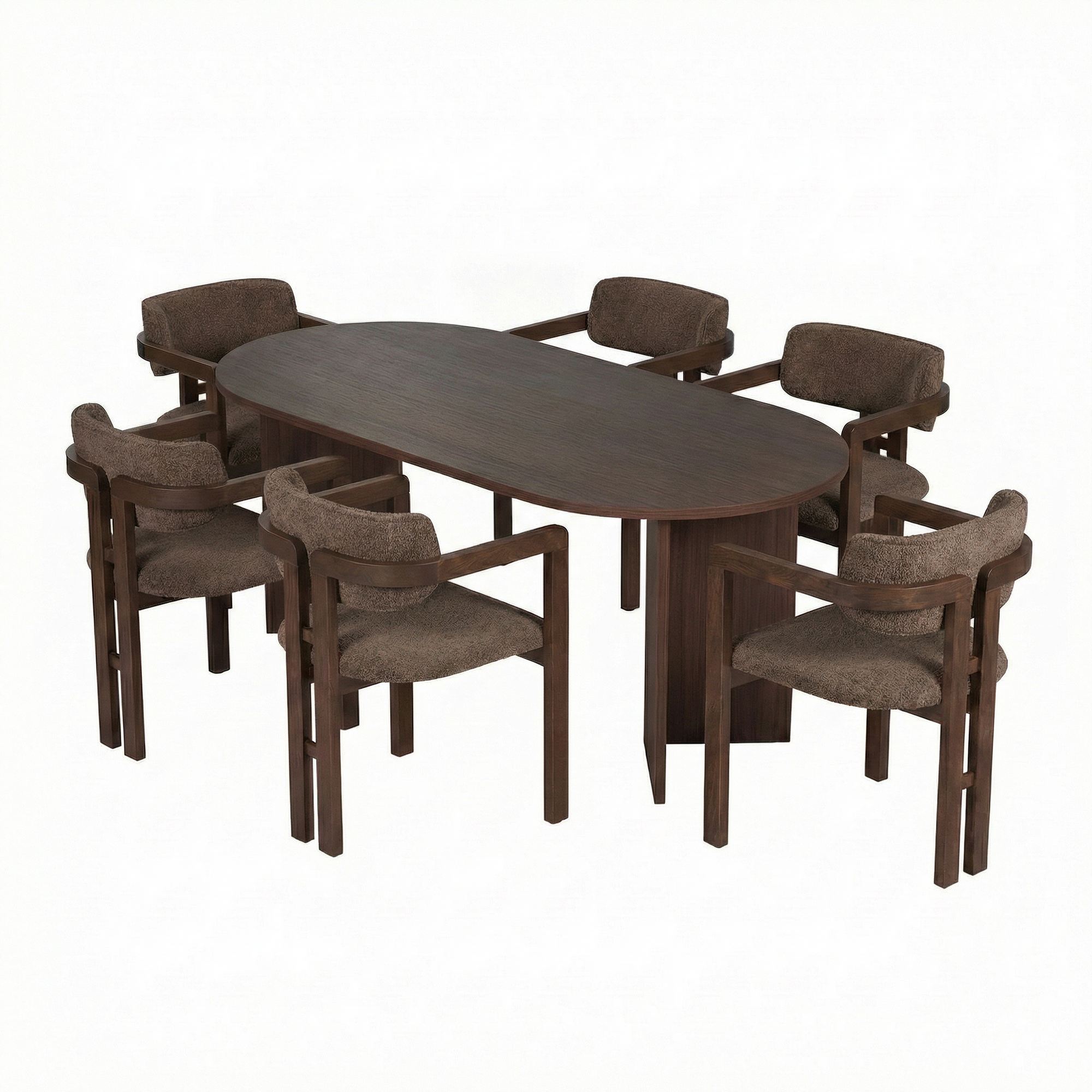 Rani Home Yemek Masası Takımı Milano Ceviz Masa Ceviz Gövdeli Kahverengi Kumaşlı Sandalye 180 Cm GE-5822