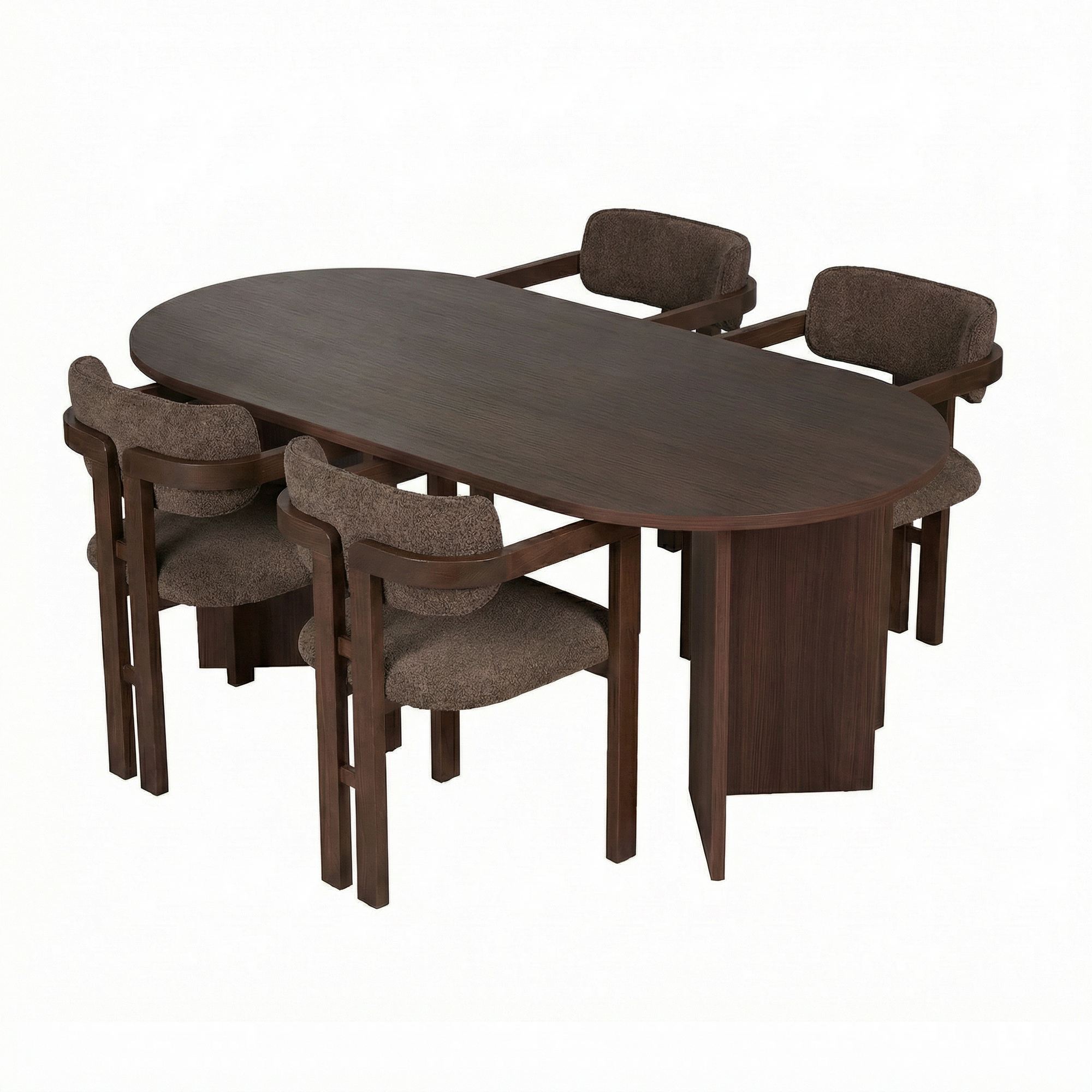 Rani Home Yemek Masası Takımı Milano Ceviz Masa Koyu Ceviz Gövdeli Kahverengi Kumaşlı Sandalye 180 Cm GE-5765