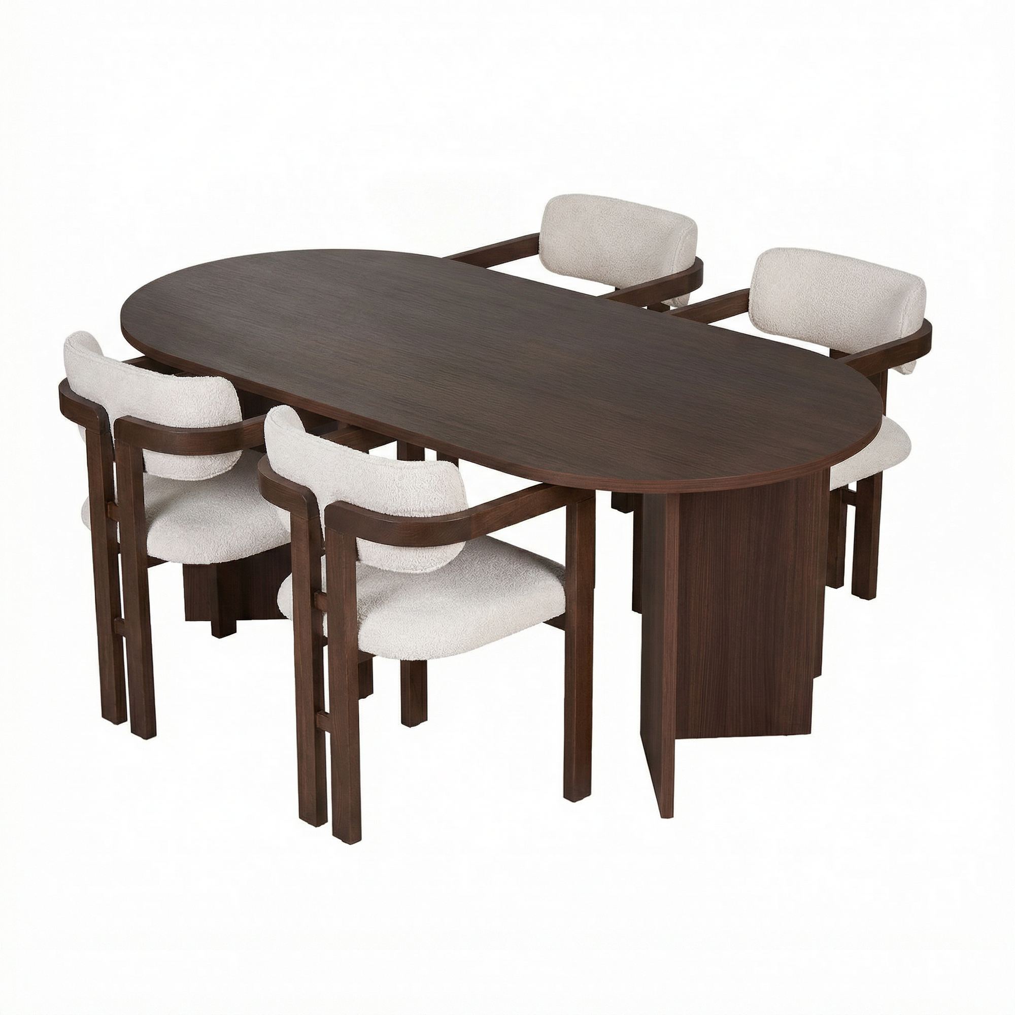 Rani Home Yemek Masası Takımı Milano Ceviz Masa Milano Ceviz Gövdeli Beyaz Kumaşlı Sandalye 180 Cm GE-5798