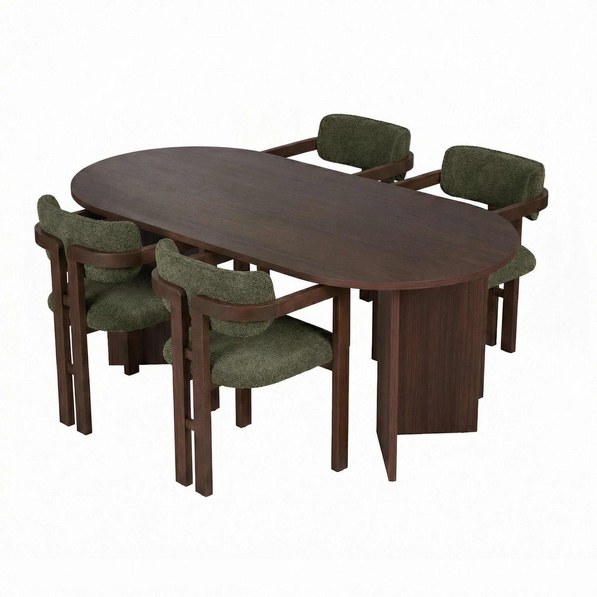 Rani Home Yemek Masası Takımı Milano Ceviz Masa Milano Ceviz Gövdeli Yeşil Kumaşlı Sandalye 180 Cm GE-5807