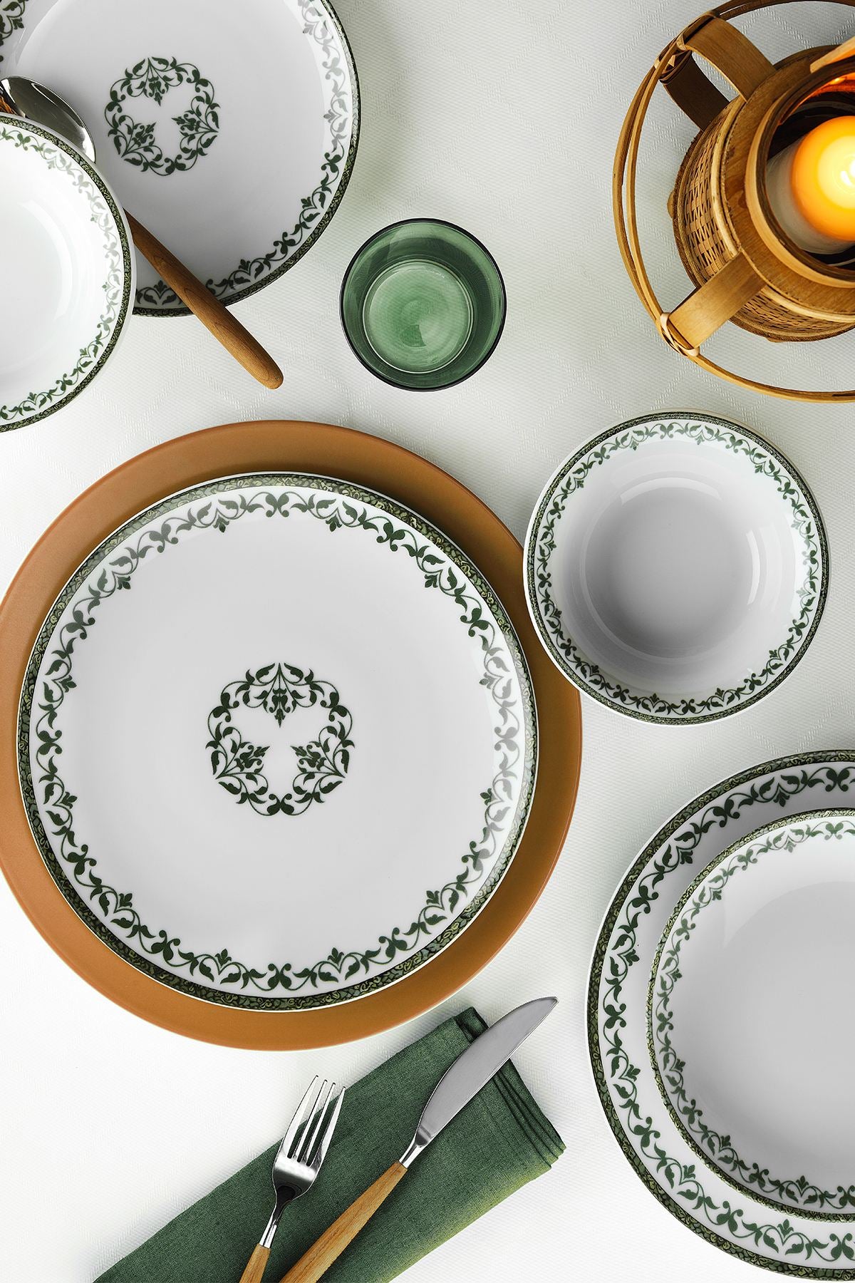 Rani Home Yemek Takımı (24 Parça) Kütahya Porselen Beyaz - Yeşil - Siyah HE-6885