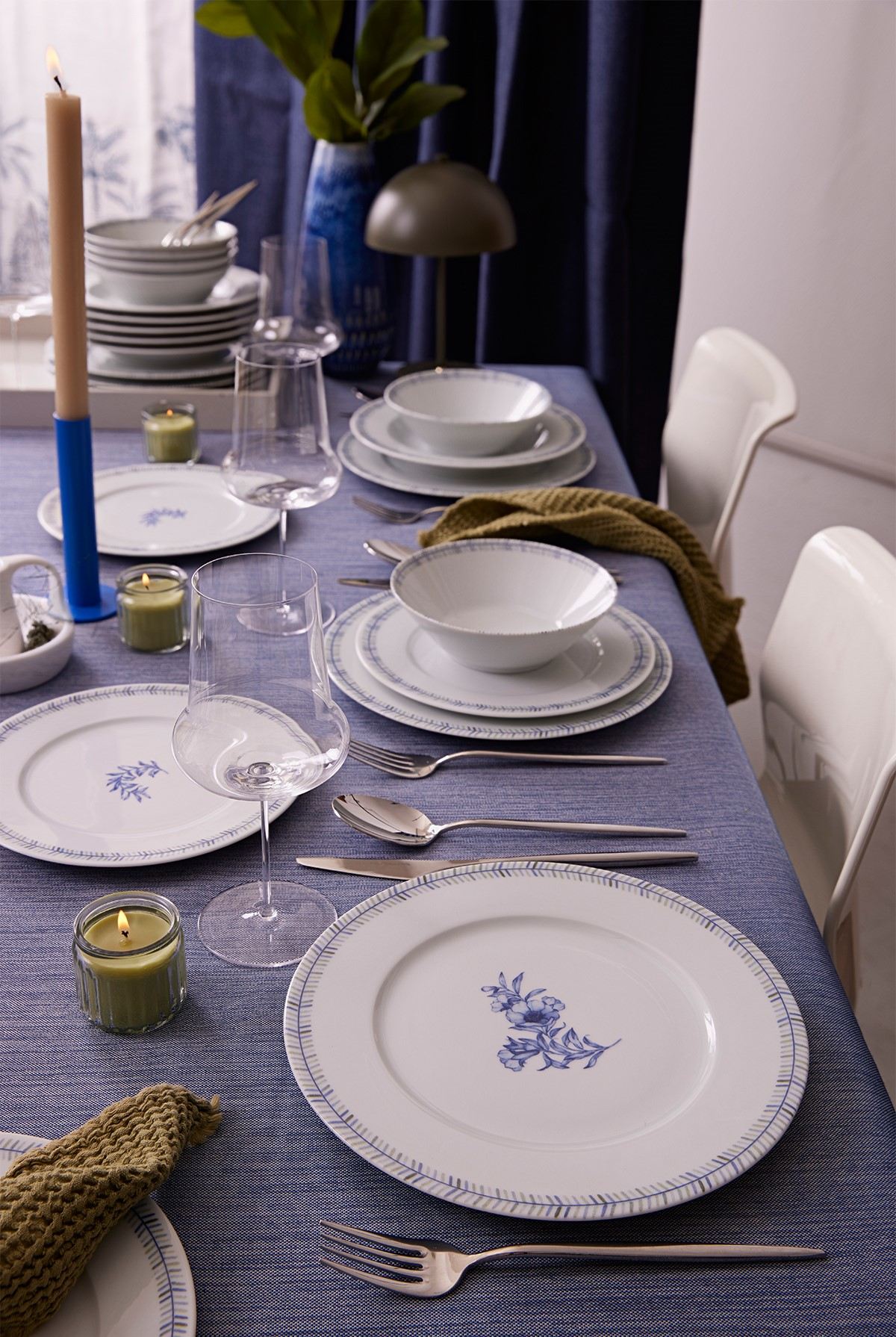 Rani Home Yemek Takımı (24 Parça) Kütahya Porselen Beyaz - Mavi HE-6887