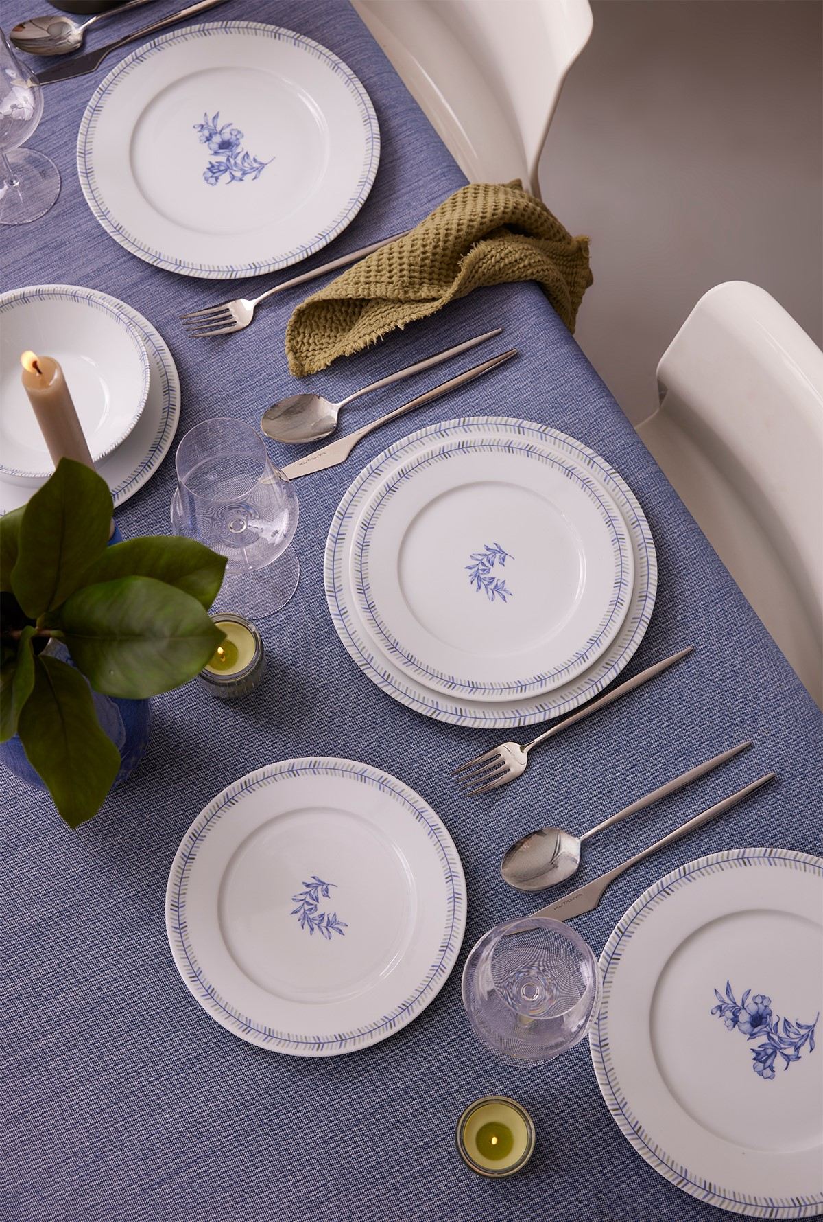 Rani Home Yemek Takımı (24 Parça) Kütahya Porselen Beyaz - Mavi HE-6887