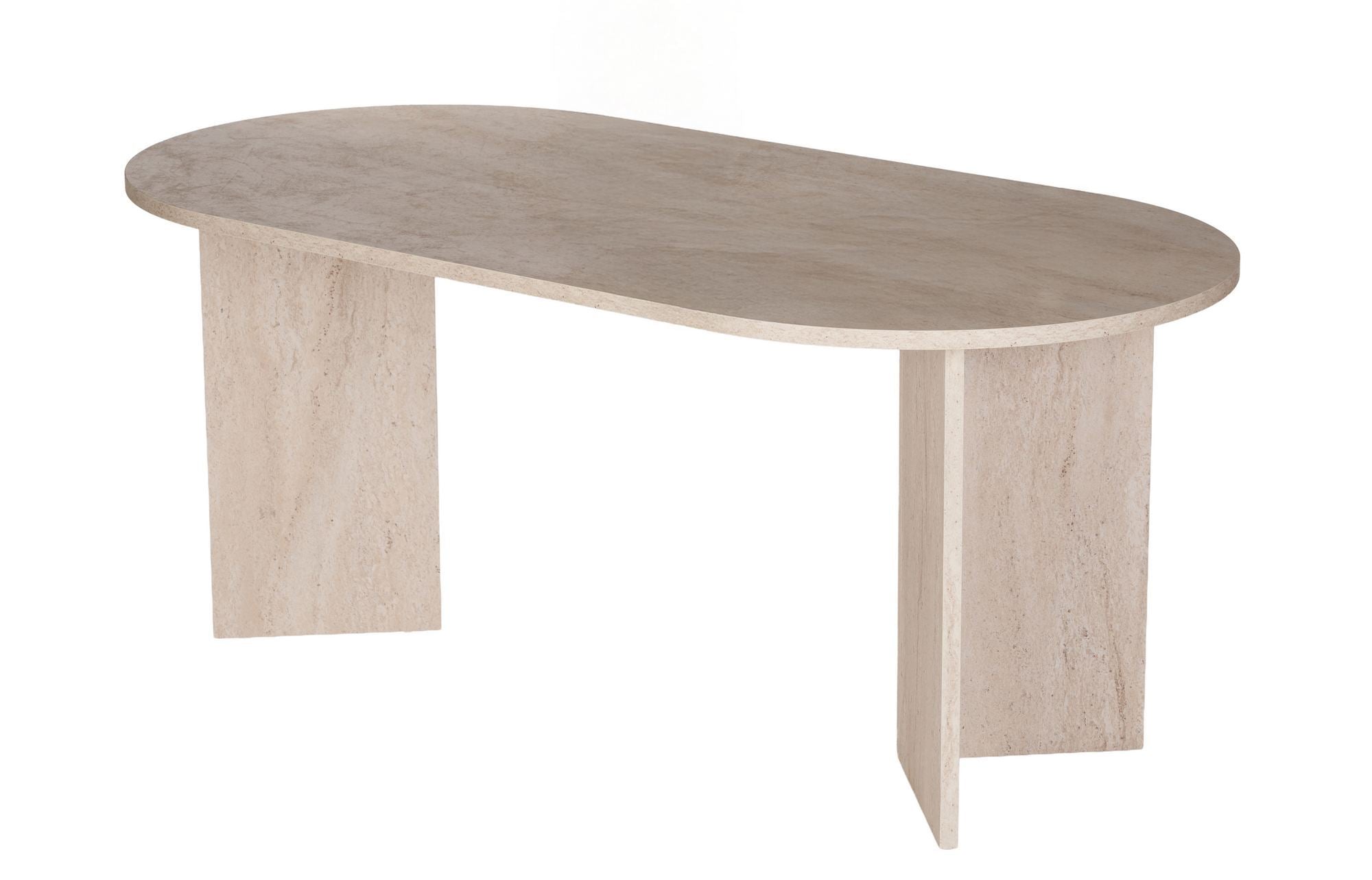 Rani Home Yemek Masası Takımı Traverten Masa Ceviz Gövdeli Kahverengi Kumaşlı Sandalye 180 Cm GE-5822