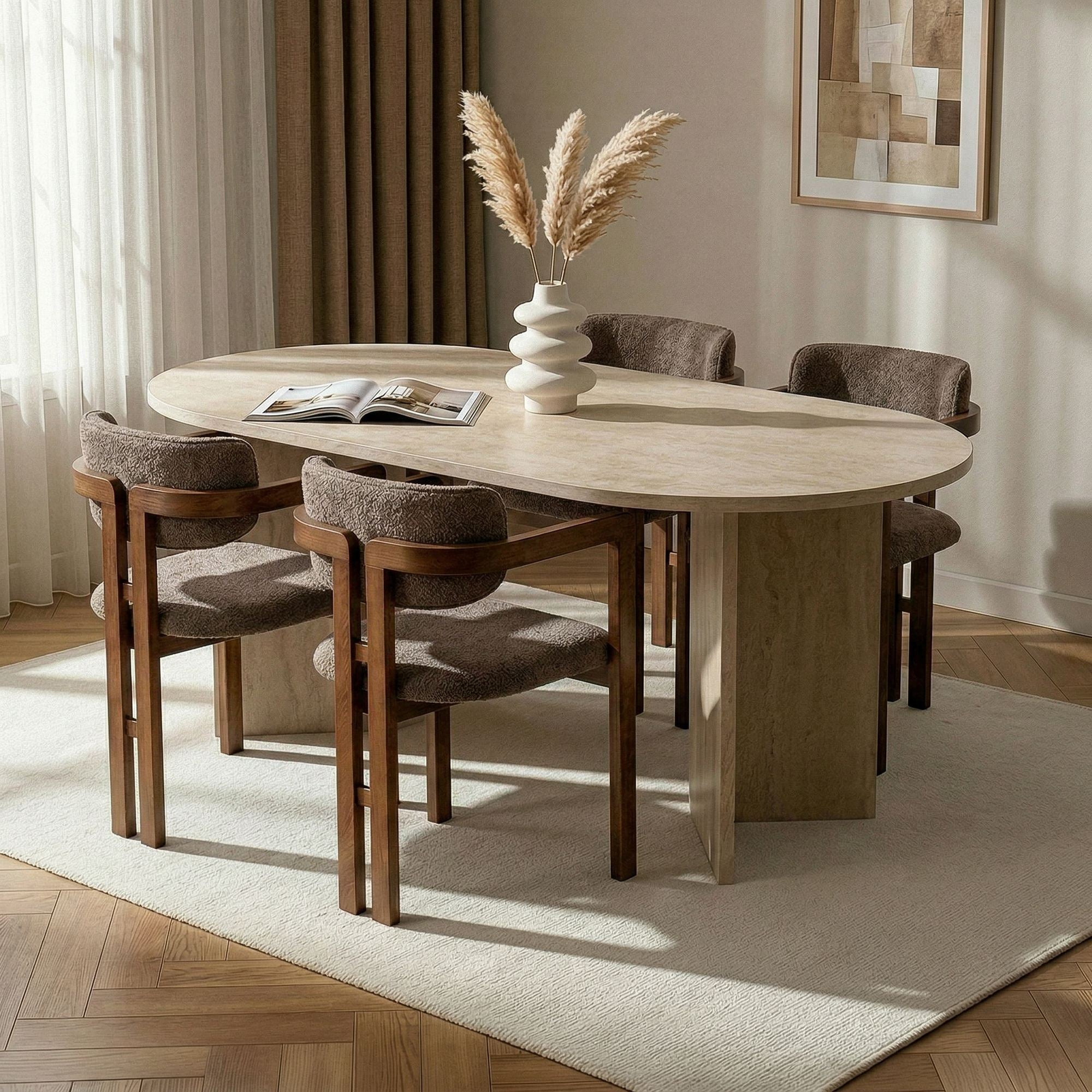Rani Home Yemek Masası Takımı Traverten Koyu Ceviz 180 GE-5811