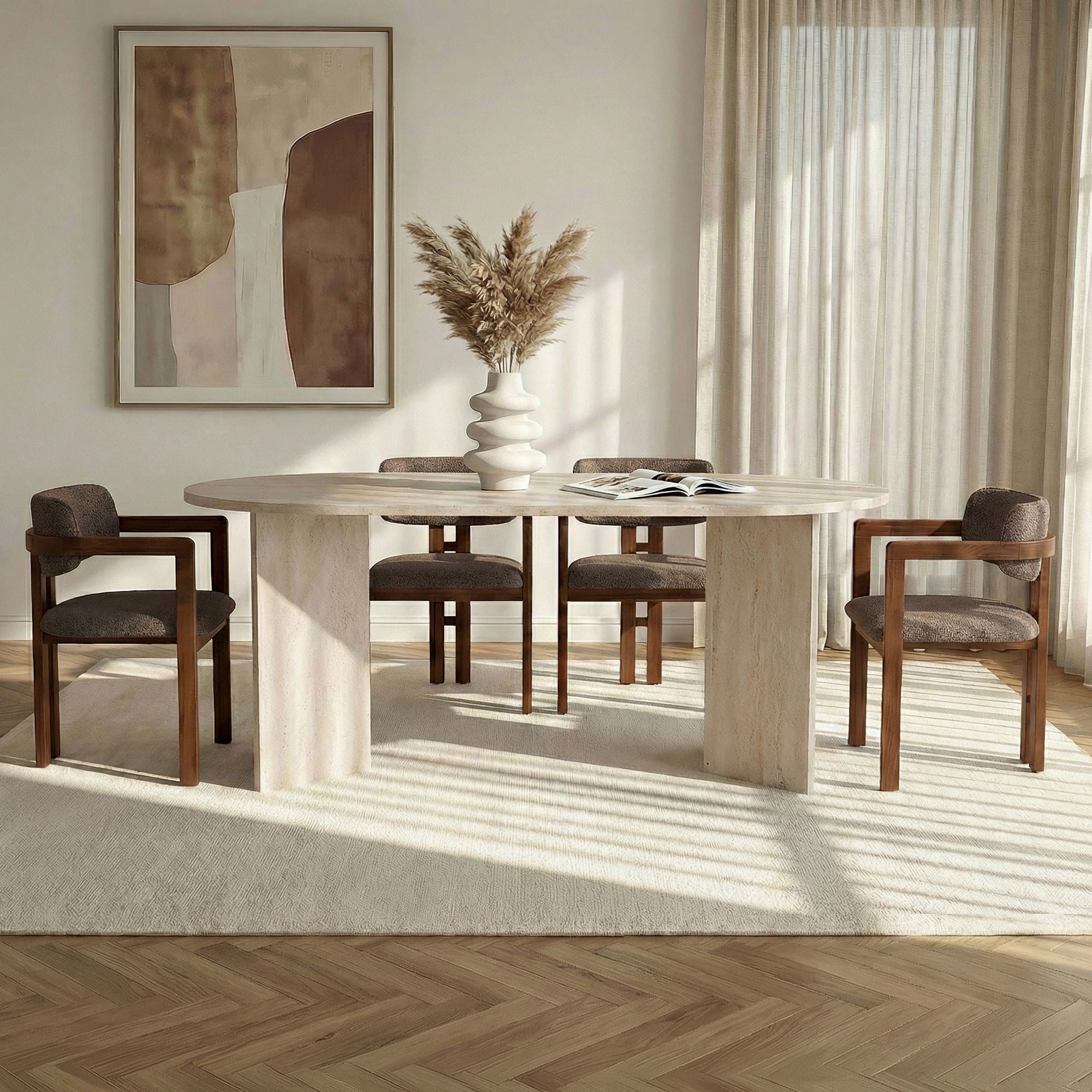 Rani Home Yemek Masası Takımı Traverten Koyu Ceviz 180 GE-5811
