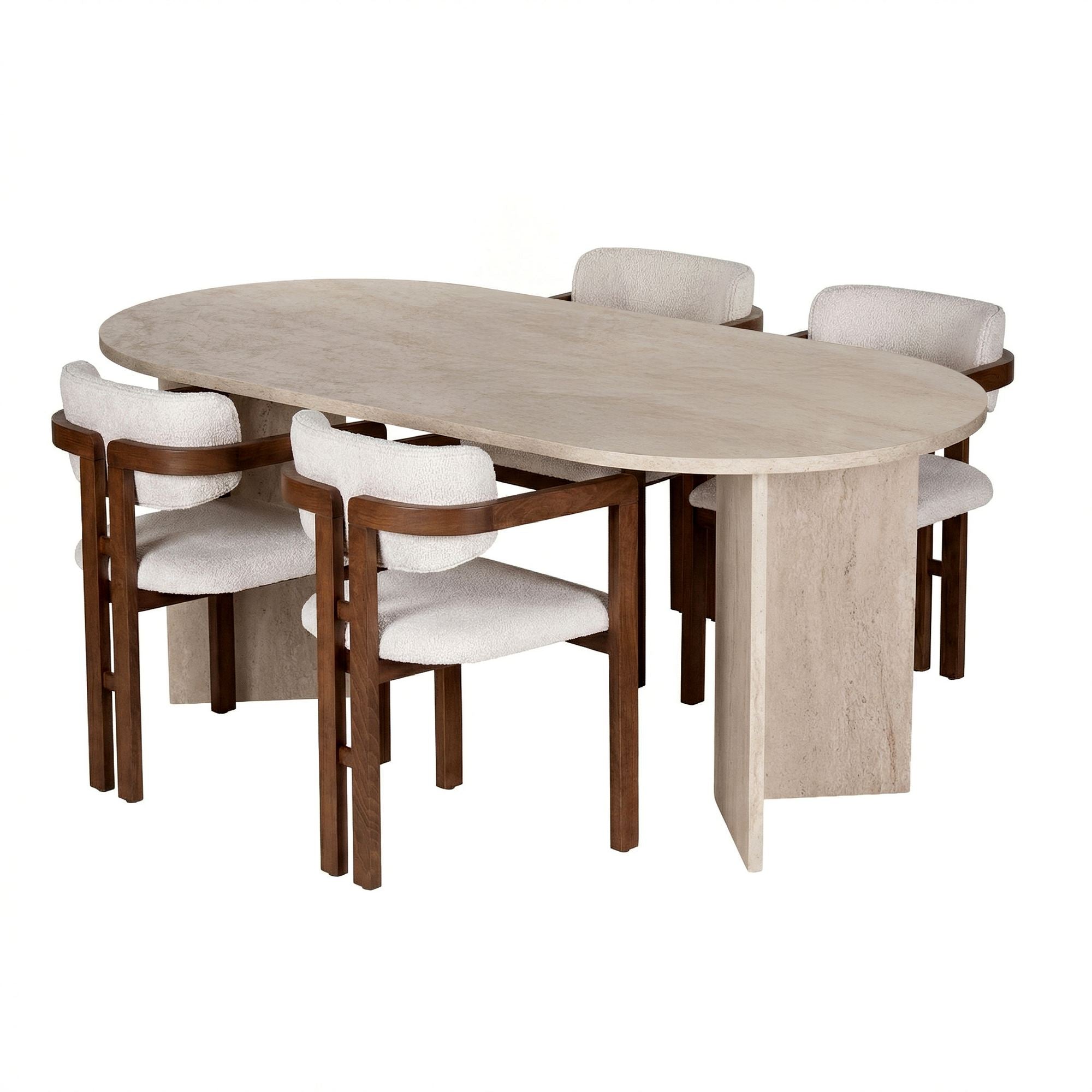 Rani Home Yemek Masası Takımı Milano Ceviz Masa Milano Ceviz Gövdeli Beyaz Kumaşlı Sandalye 180 Cm GE-5802