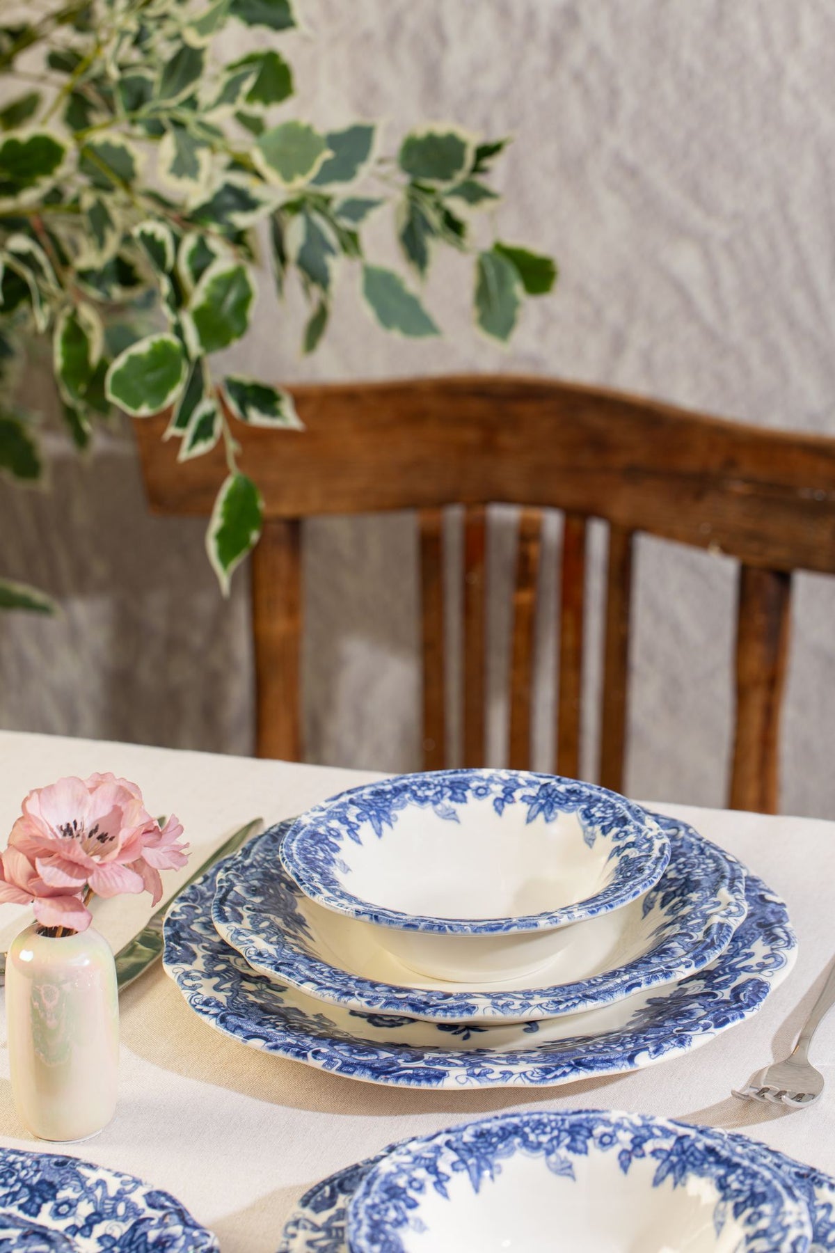 Rani Home Yemek Takımı (24 Parça) Hermia Beyaz - Mavi HE-6814