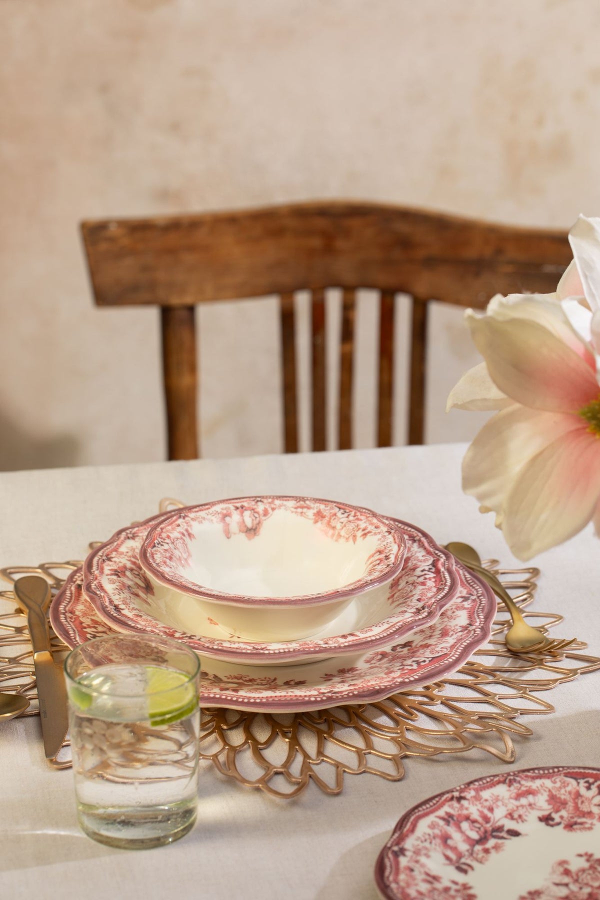 Rani Home Yemek Takımı (24 Parça) Hermia Beyaz - Bordo HE-6815