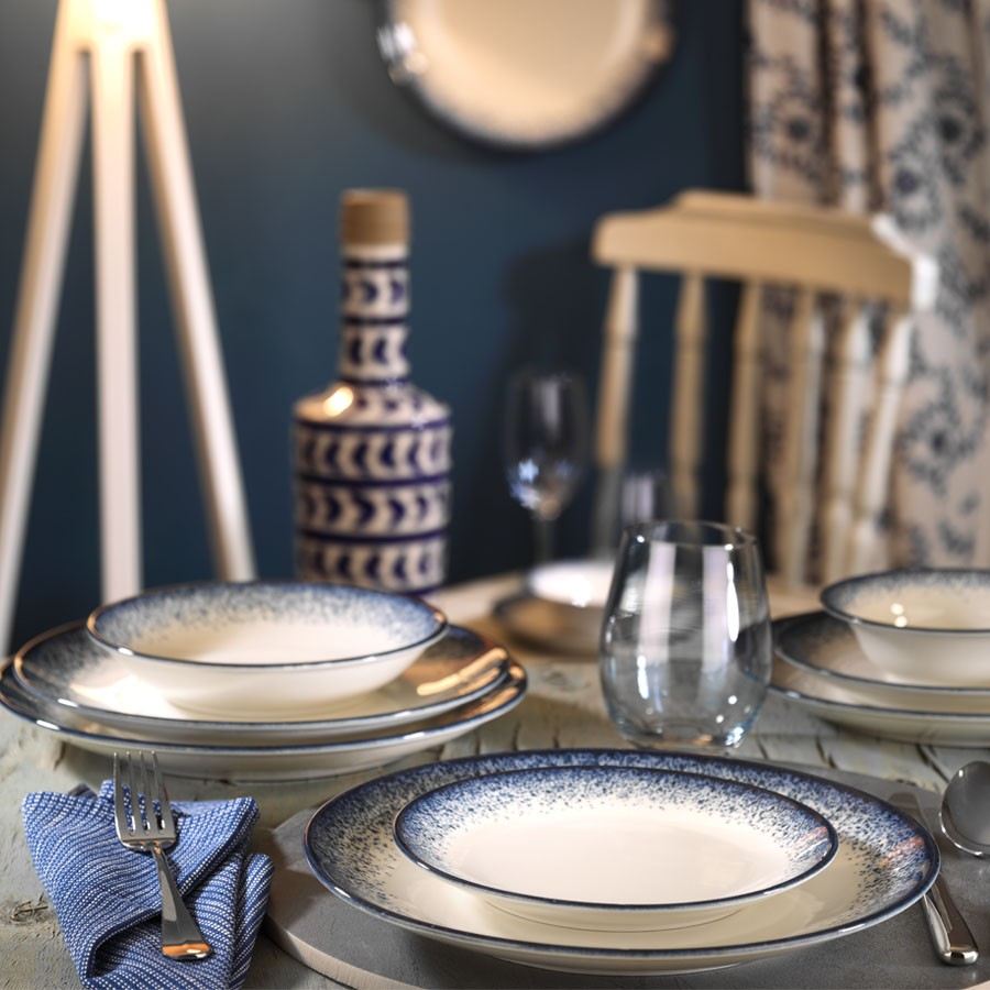 Rani Home Yemek Takımı (18 Parça) Kütahya Porselen Koyu Mavi - Beyaz HD-6891