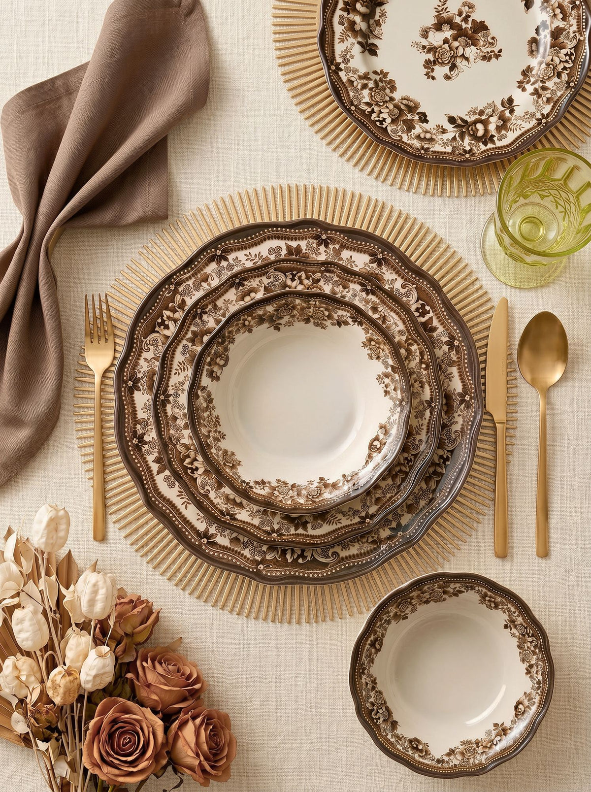 Rani Home Yemek Takımı (24 Parça) Hermia Beyaz - Kahverengi HE-6818