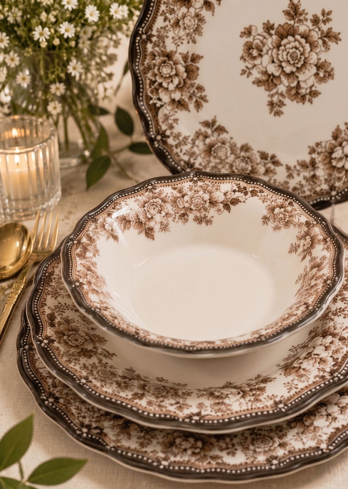 Rani Home Yemek Takımı (24 Parça) Hermia Beyaz - Kahverengi HE-6818