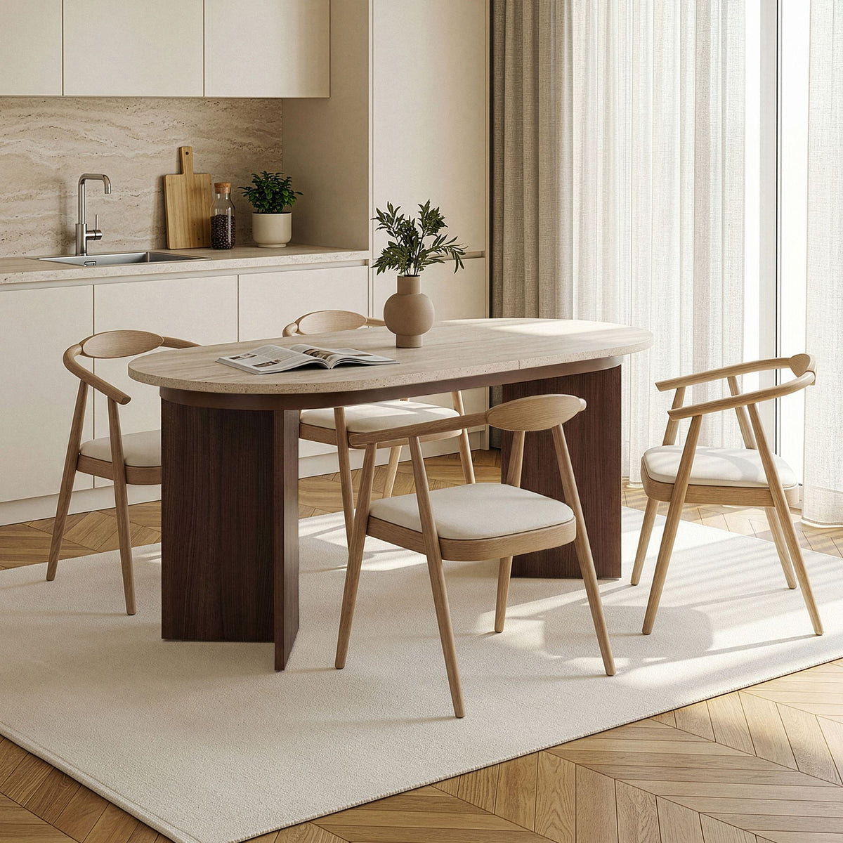 Rani Home Yemek Masası Traverten - Milano Ceviz GA-5931