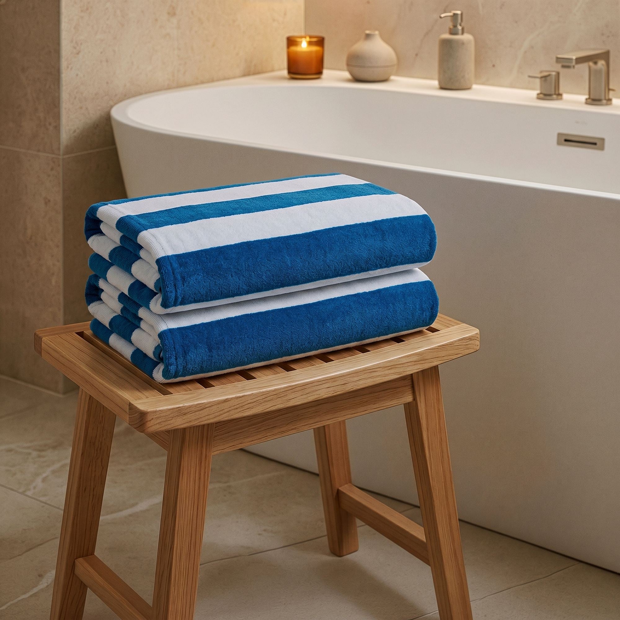 Rani Home Banyo Havlusu Seti  Beyaz - Mavi BD-6441