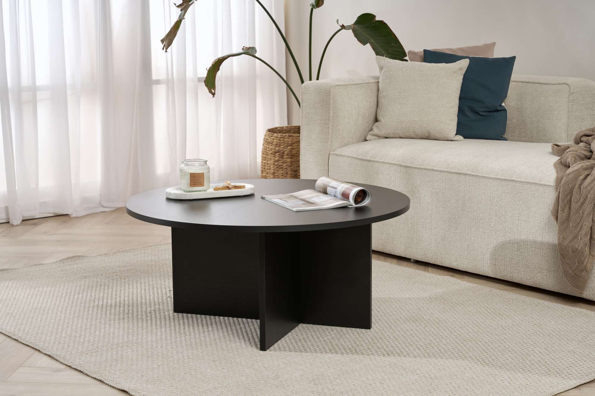 Rani Home Orta Sehpa Ahşap Desenli Siyah 90Cm AB-5394