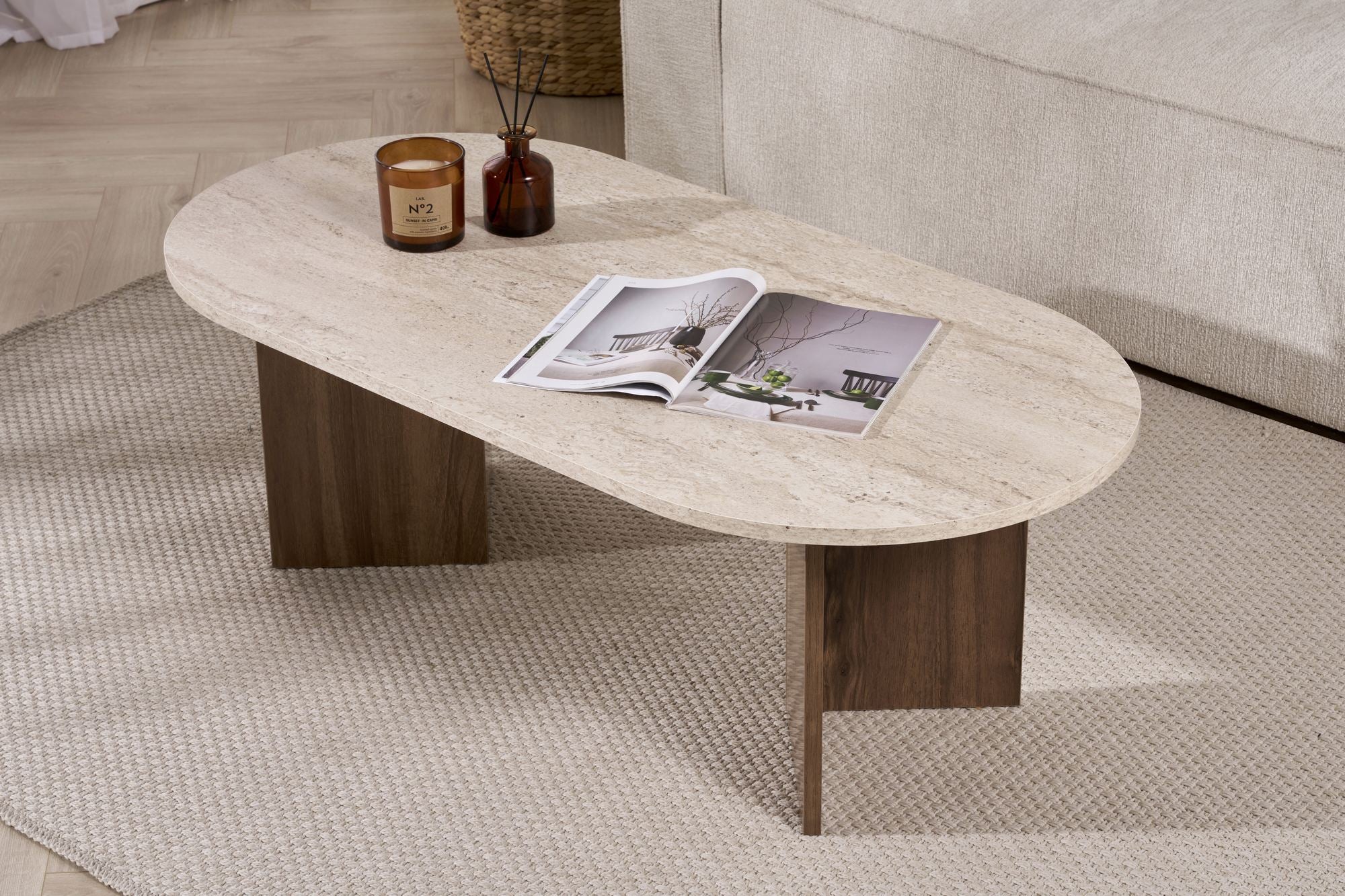 Rani Home Orta Sehpa Traverten - Venedik Cevizi 119 Cm AB-5290