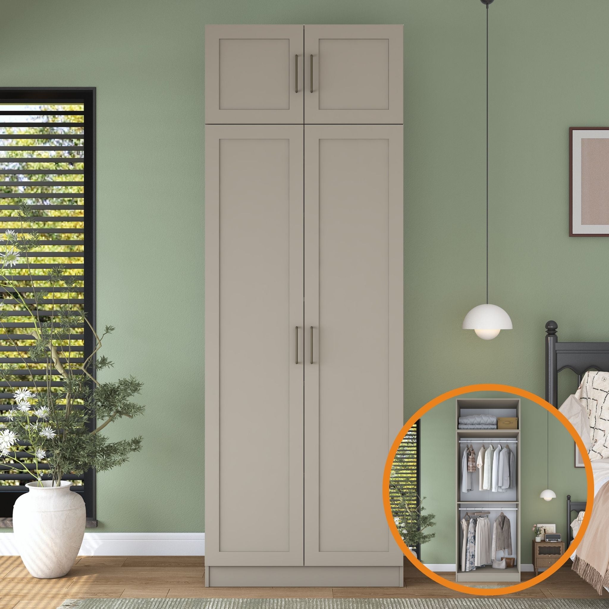 Rani BA335 Membran Kapaklı Gardırop 2 Kapaklı 2 Raflı 2 Askılı Elbise Dolabı Kumtaşı