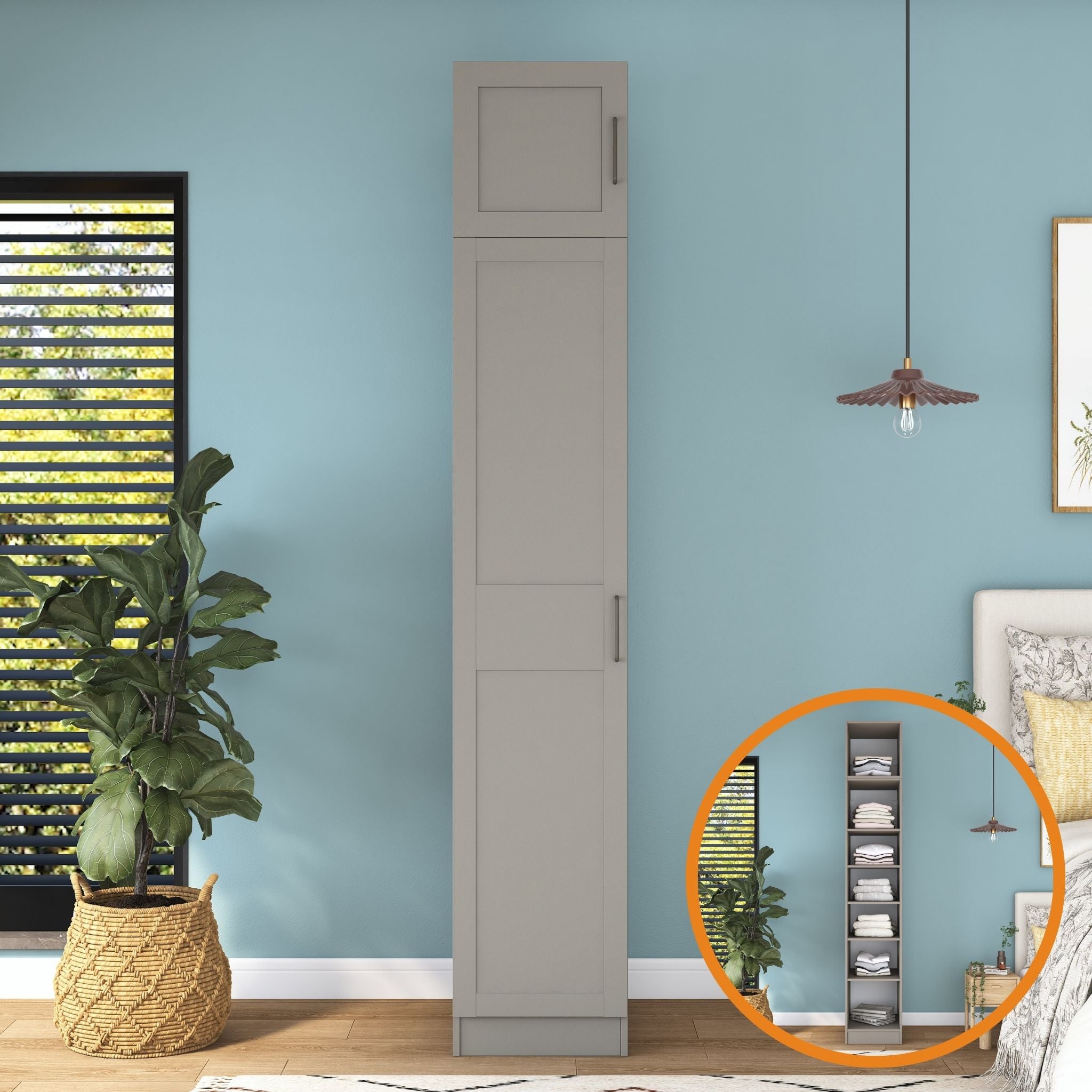 Rani BA313 Membran Kapaklı Gardırop Tek Kapaklı 6 Raflı Elbise Dolabı Kumtaşı