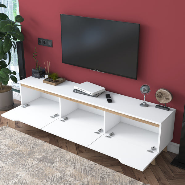 Rani D1 Tv Ünitesi Modern Ayaklı Tv Sehpası 180 cm Beyaz - Sepet Ceviz
