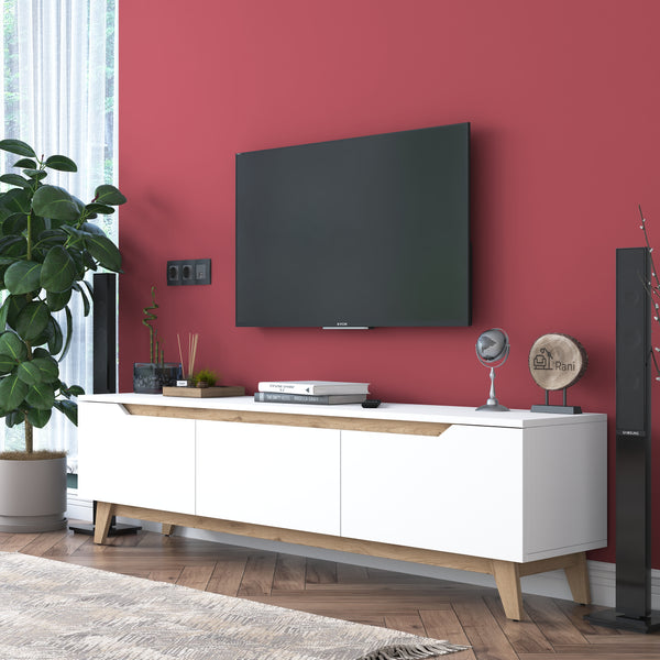 Rani D1 Tv Ünitesi Modern Ayaklı Tv Sehpası 180 cm Beyaz - Sepet Ceviz