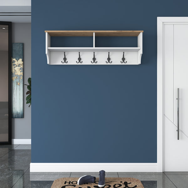 Rani P2 Modern Portmanto Duvar Askısı Beyaz - Sepet Ceviz Vestiyer 120 Cm
