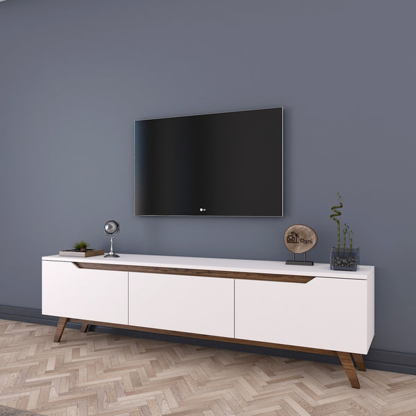 Rani D1 Tv Ünitesi Modern Ayaklı Tv Sehpası 180 cm Beyaz - Minyatür Ceviz