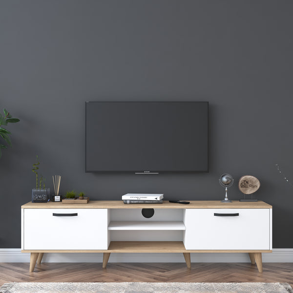 Rani A5 Tv Ünitesi Modern Ayaklı Tv Sehpası 180 cm Sepet Ceviz - Beyaz