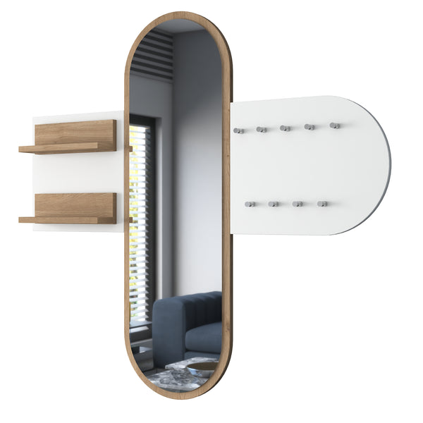 Rani P3 Aynalı Duvar Askısı Boy Aynası Sepet Ceviz - Beyaz Vestiyer