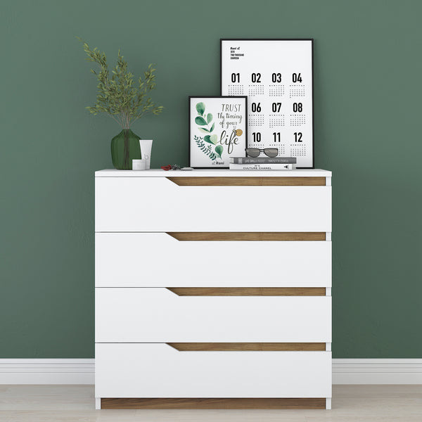 Rani BE101 Şifonyer 4 Çekmeceli Yatak Odası Bebek Odası Beyaz - Minyatür Ceviz 91 x 80 Cm