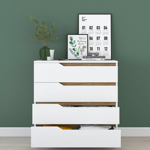 Rani BE101 Şifonyer 4 Çekmeceli Yatak Odası Bebek Odası Beyaz - Minyatür Ceviz 91 x 80 Cm