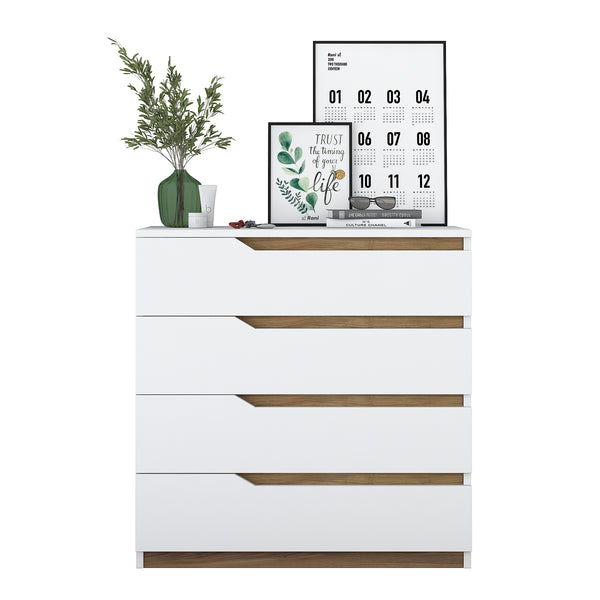 Rani BE101 Şifonyer 4 Çekmeceli Yatak Odası Bebek Odası Beyaz - Minyatür Ceviz 91 x 80 Cm