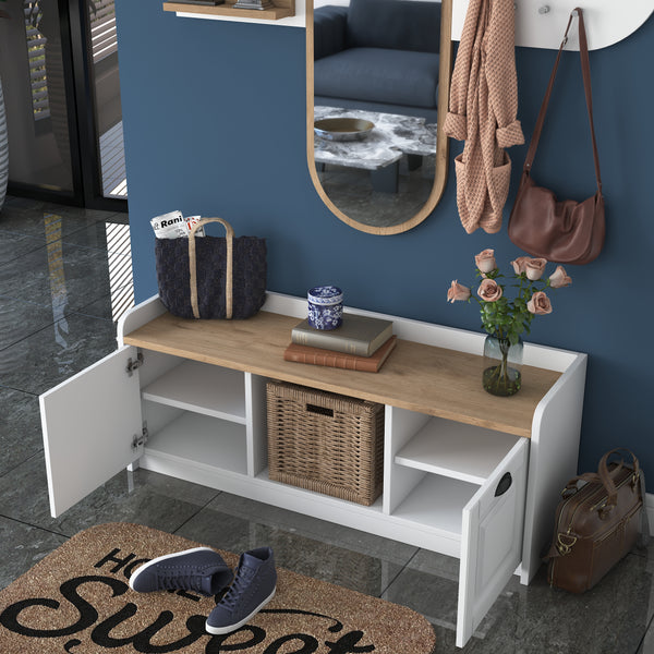 Rani EE101 Aynalı Vestiyer Modern Portmanto Duvar Askısı Ayakkabılık Renk: Beyaz - Sepet Ceviz