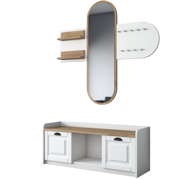 Rani EE101 Aynalı Vestiyer Modern Portmanto Duvar Askısı Ayakkabılık Renk: Beyaz - Sepet Ceviz