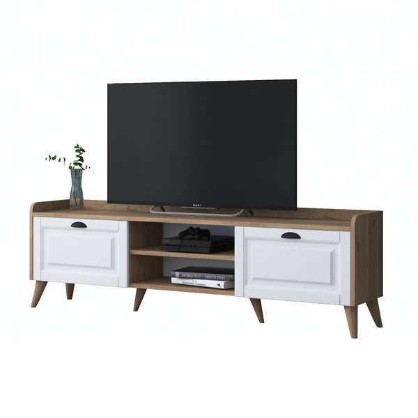 Rani AA101 Tv Ünitesi Modern Ayaklı Tv Sehpası Membran Kapaklı 180 cm Sepet Ceviz- Beyaz M1