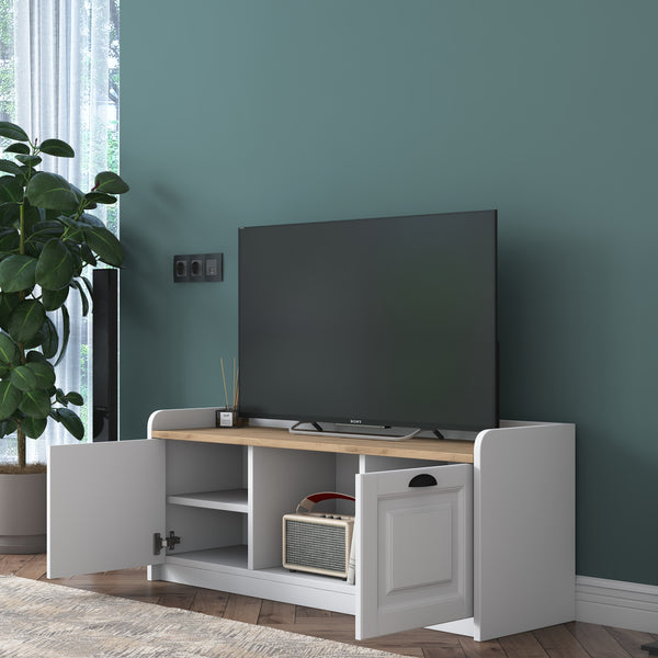 Rani AA114 Tv Ünitesi Membran Kapaklı Tv Sehpası Beyaz - Sepet Ceviz 120 x 40 cm