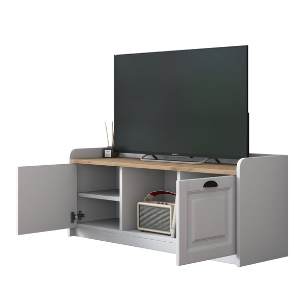 Rani AA114 Tv Ünitesi Membran Kapaklı Tv Sehpası Beyaz - Sepet Ceviz 120 x 40 cm