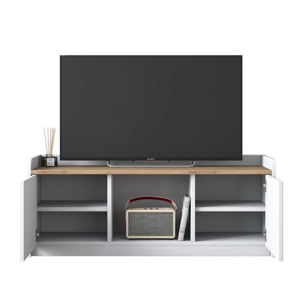 Rani AA114 Tv Ünitesi Membran Kapaklı Tv Sehpası Beyaz - Sepet Ceviz 120 x 40 cm