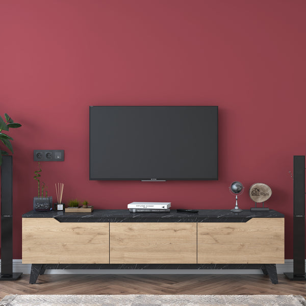 Rani D1 Tv Ünitesi Modern Ayaklı Tv Sehpası 180 cm Mermer Desen - Sepet Ceviz