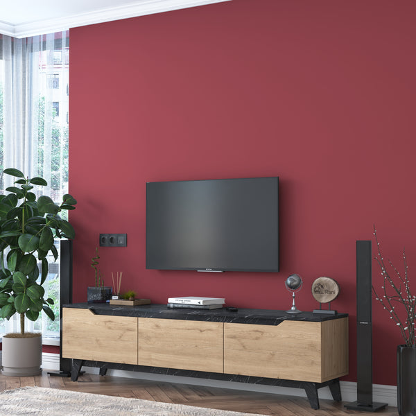 Rani D1 Tv Ünitesi Modern Ayaklı Tv Sehpası 180 cm Mermer Desen - Sepet Ceviz