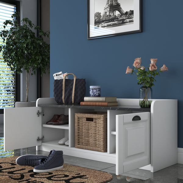 Rani EB101 Modern Ayakkabılık Ayakkabı Dolabı Beyaz - Mermer Desenli