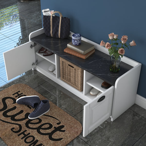 Rani EB101 Modern Ayakkabılık Ayakkabı Dolabı Beyaz - Mermer Desenli