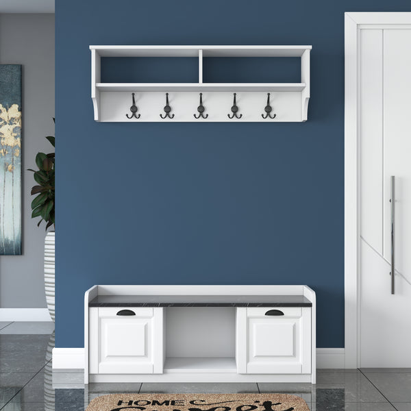 Rani EE102 Modern Portmanto Ayakkabılık ve Duvar Askısı Beyaz Mermer Desenli
