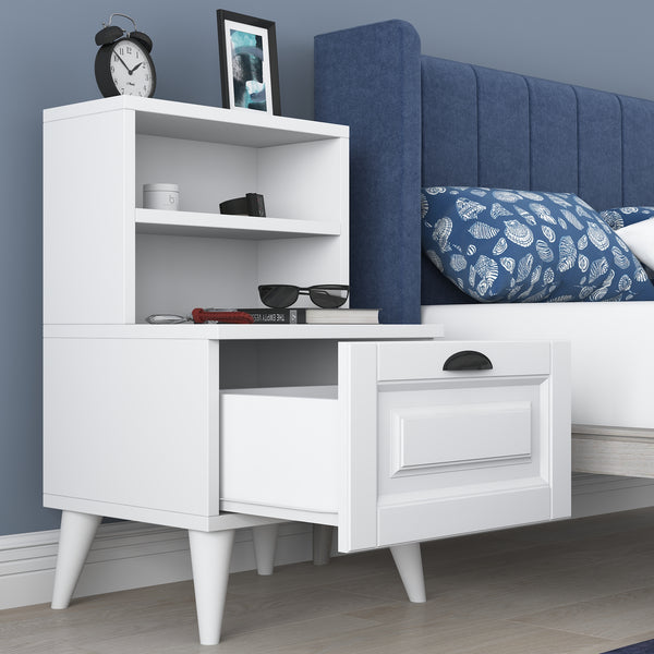 Rani BD105 Komodin 2 Raflı Membran Çekmeceli Komodin Beyaz