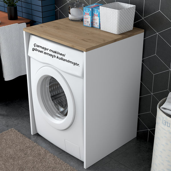 Rani KD103 Çamaşır - Kurutma Makinesi Dolabı Kapaksız Beyaz - Sepet Ceviz