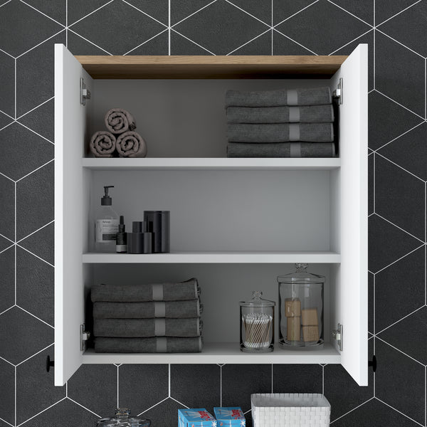 Rani KB102 Kapaklı Banyo Dolabı Makina Üstü Çok Amaçlı Raflı Dolap Beyaz - Sepet Ceviz