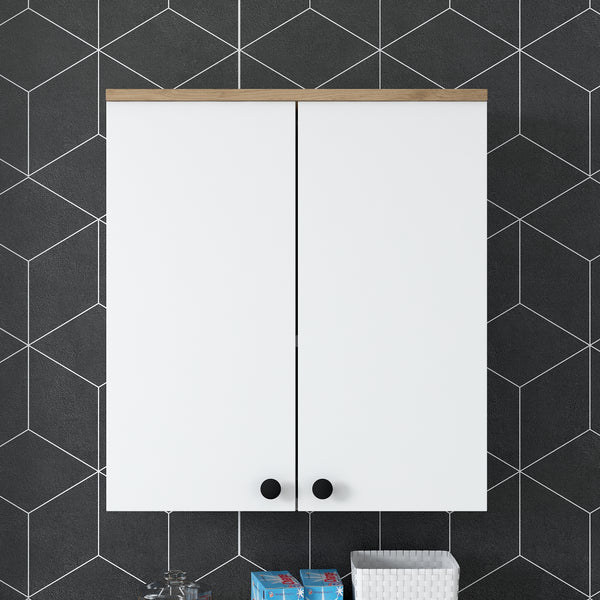 Rani KB102 Kapaklı Banyo Dolabı Makina Üstü Çok Amaçlı Raflı Dolap Beyaz - Sepet Ceviz