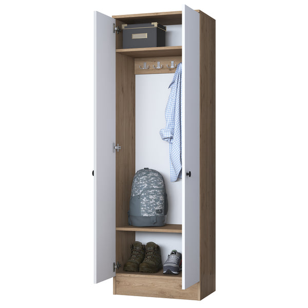 Rani P6 Modern Kapaklı Portmanto Askılık Vestiyer Sepet Ceviz - Beyaz M14