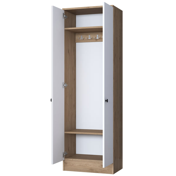 Rani P6 Modern Kapaklı Portmanto Askılık Vestiyer Sepet Ceviz - Beyaz M14