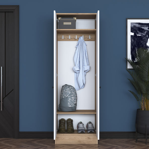 Rani P6 Modern Kapaklı Portmanto Askılık Vestiyer Sepet Ceviz - Beyaz M14