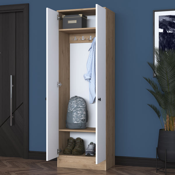 Rani P6 Modern Kapaklı Portmanto Askılık Vestiyer Sepet Ceviz - Beyaz M14